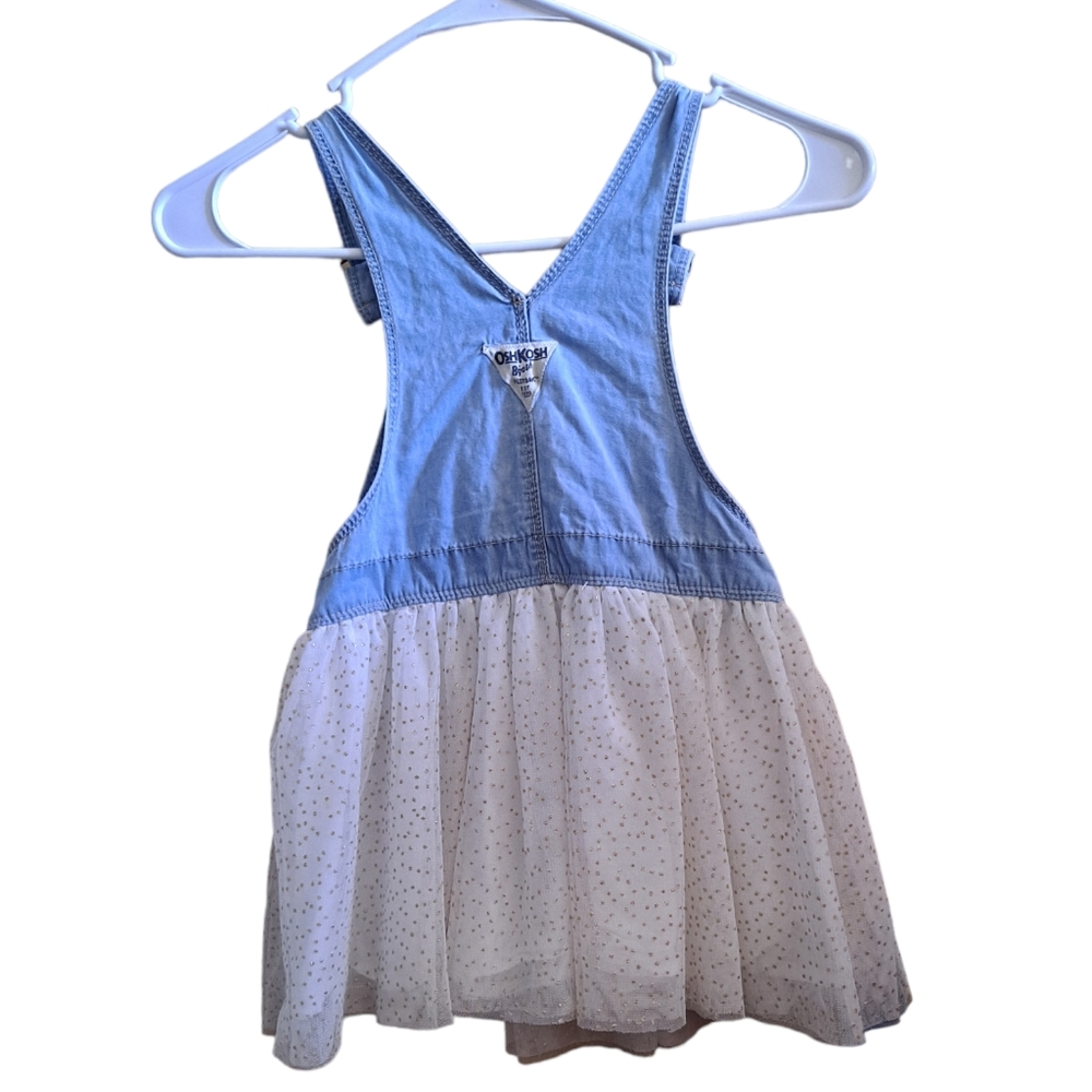 OshKosh B'gosh Vintage denim overalls with lined gold polka dot white sk… - Picture 2 of 6